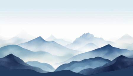 Mountains landscape background with blue sky and white clouds. Vector illustration.の素材