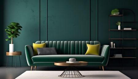 interior of modern living room with green sofa, 3d renderの素材