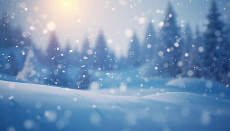 Winter landscape with snowflakes and trees in the forest. Christmas background.の素材