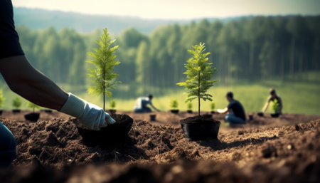 Planting trees in the garden. The concept of growing trees.の素材