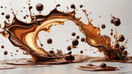 chocolate splash closeup isolated on white background. chocolate drops splashingの素材