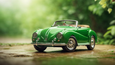Retro car in the forest. Retro car on the road.の素材