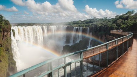 Panoramic view of Iguazu Falls on border of Brazil and Argentinaの素材