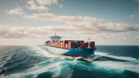 Cargo ship in the ocean. Freight transportation. 3d renderingの素材