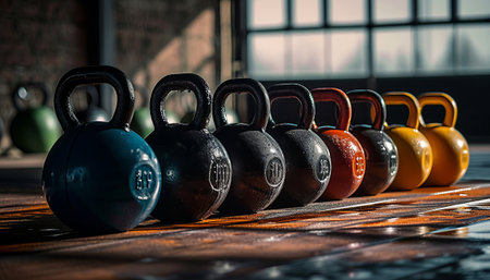 Kettlebells in a gym. Selective focus. Toned.の素材