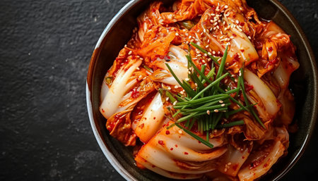 Kimchi cabbage - korean food style on dark rustic backgroundの素材