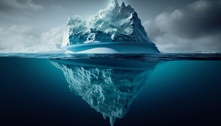Iceberg floating in the ocean. 3d render illustration of icebergの素材