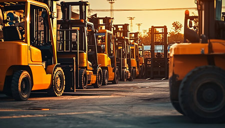 forklift loader loading goods at the warehouse, cargo transportation and logistics conceptの素材