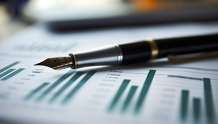 Fountain pen on a financial chart. Shallow depth of field.の素材