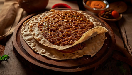 Thin pancakes made from buckwheat flour with spices and herbsの素材