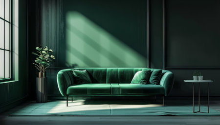 interior of modern living room with green sofa, 3d renderの素材