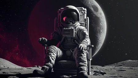 Astronaut sitting on the moon. Mixed media. Mixed mediaの素材