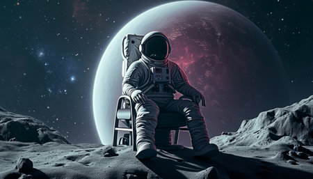 Astronaut on the background of the planet. 3d renderingの素材
