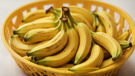 Bunch of bananas in a basket on a white background. Selective focus.の素材