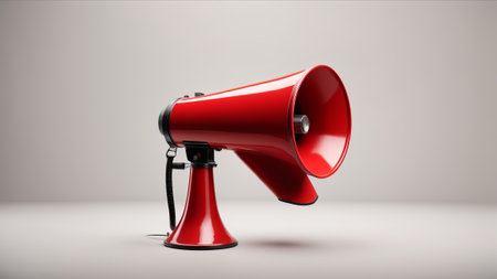 Red megaphone on gray background. 3d illustration. News concept.の素材