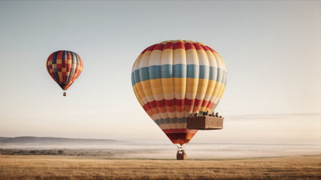 Hot air balloons fly over the fields of Cappadocia, Turkeyの素材