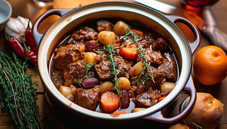 Beef Bourguignon with potatoes, carrots and cranberriesの素材