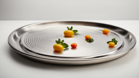 Plate with marinated physalis and mint on a white backgroundの素材