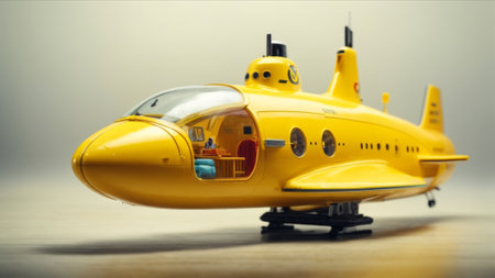 Yellow toy airplane on a wooden background. Selective focus. Toned.の素材