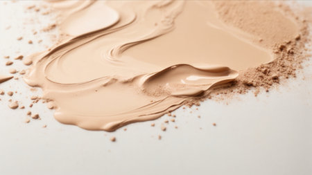 close up of beige liquid foundation powder for make up on white backgroundの素材