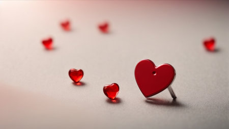 Valentines day background. Red hearts on a gray background.の素材