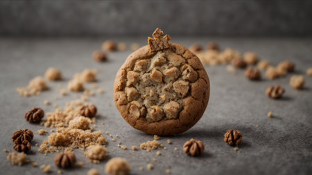 Cookies with walnuts and raisins on a gray backgroundの素材