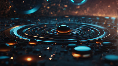 3d render, abstract technology background with glowing circles and spheres, 3d illustrationの素材