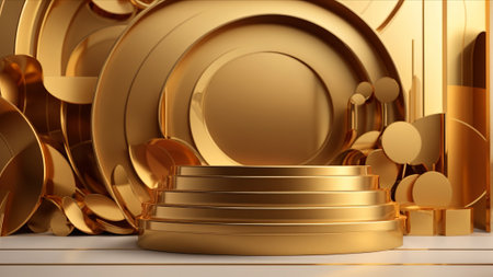3d render, abstract golden background, podium for product presentation, pedestal or platformの素材
