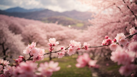 Cherry blossoms in full bloom in the spring, Japan.の素材