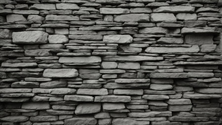 Stone wall background. Black and white stone wall texture. Stone wall backgroundの素材