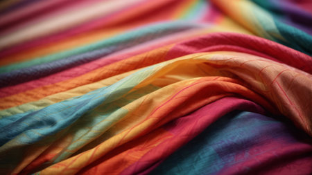 Colorful fabric as background, close-up, selective focus.の素材