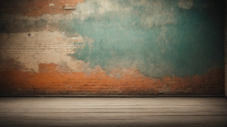 Old grunge interior with brick wall and wooden floor, 3d renderの素材