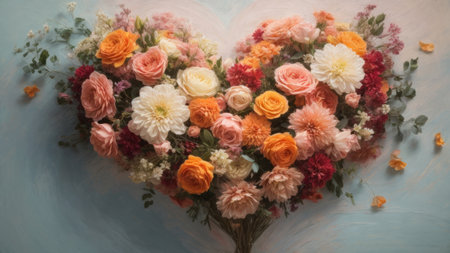 Colorful bouquet of flowers in the shape of a heart.の素材