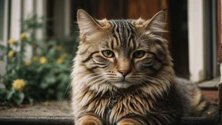 Portrait of a long haired cat of siberian breedの素材