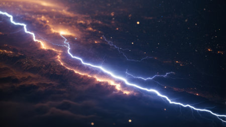 Lightning strike in the night sky. 3D Rendering.の素材