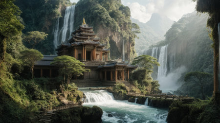 Panoramic view of Hpa-In waterfall in Dalat, Vietnamの素材