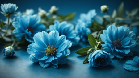 Blue flowers on a blue background. Floral background with blue flowers.の素材