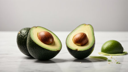 Fresh avocados on white table, closeup. Healthy foodの素材