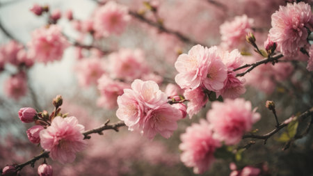 Cherry blossom in spring time with soft focus, vintage toneの素材
