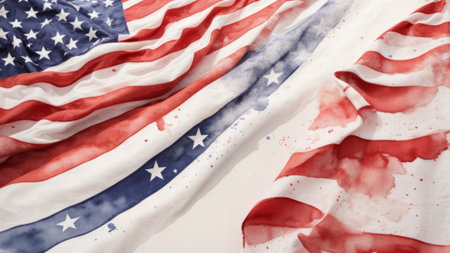 American flag with blood on white background, closeup. Memorial dayの素材