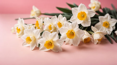 Bouquet of beautiful daffodils on color background, closeupの素材