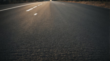 Asphalt road in the evening. Road in the evening. Abstract backgroundの素材