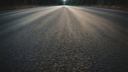 Asphalt road in the forest at dusk. Blurred background.の素材