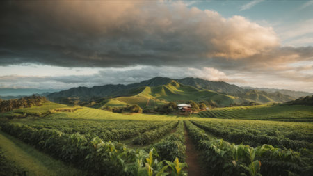 Landscape of tea plantation in the morning at Chiang Rai, Thailandの素材