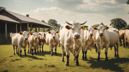 Herd of cows in the paddock on a sunny day.の素材