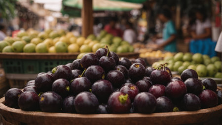 Fresh fruits in the basket at the market. Selective focus.の素材
