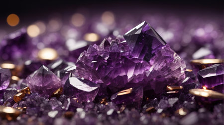 Amethyst on purple crystals background. Purple amethyst on purple crystals background.の素材