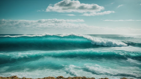 Beautiful seascape with turquoise ocean waves. Toned.の素材