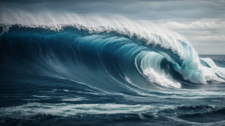 Blue ocean wave in stormy weather. 3D Rendering.の素材