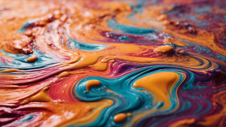 Abstract background of oil paint in blue, yellow and purple colors.の素材